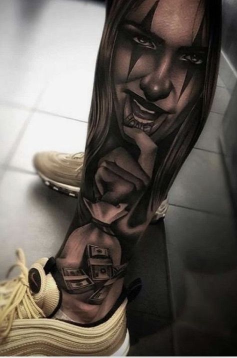 Acab Tattoo, Chicanas Tattoo, Best Leg Tattoos, Chicano Tattoos Sleeve, Full Leg Tattoos, Girl Face Tattoo, Gangsta Tattoos, Clown Tattoo, Money Tattoo