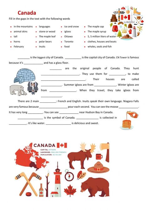 Canada Worksheet, Canada Facts For Kids, Year 2 Worksheets, Canada For Kids, Canada Information, Canadian English, Home Day Care, Acts 2, 3rd Grade Social Studies