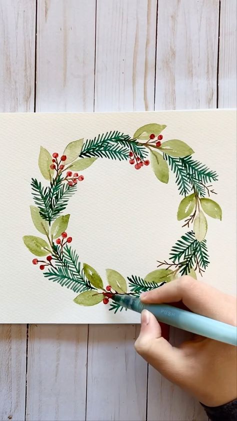 Heidi (@byheidigrace) | Instagram profile Thing To Paint, Watercolor Christmas Cards, White Gel Pen, Diy Watercolor, Wreath Watercolor, Paper Artwork, Watercolour Art, Watercolor Inspiration, Christmas Paintings