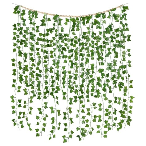 PRICES MAY VARY. Easy to hang: No assembly required, just hang it on the wall. It is a preassembled wall hanging, with each leave vine attached to the chain. It is a beautiful addition when hanging it over the bed, headboard, fireplace, cabinet and so on. Size and Material: Item width side to side: 53.5"W. The size of wood beads chain: 39.4"W. Height from top to the longest bottom: 47.2"H. The artificial ivy leaves are made of silk cloth and the stems of plastic. The beads are made of high-quali Enchanted Forest Bathroom, Vines Lights, Vines For Bedroom, Wood Design Wall, Nature Themed Bedroom, Fake Wall, Frontyard Landscape Layout, Leaves Pictures, Frontyard Landscape