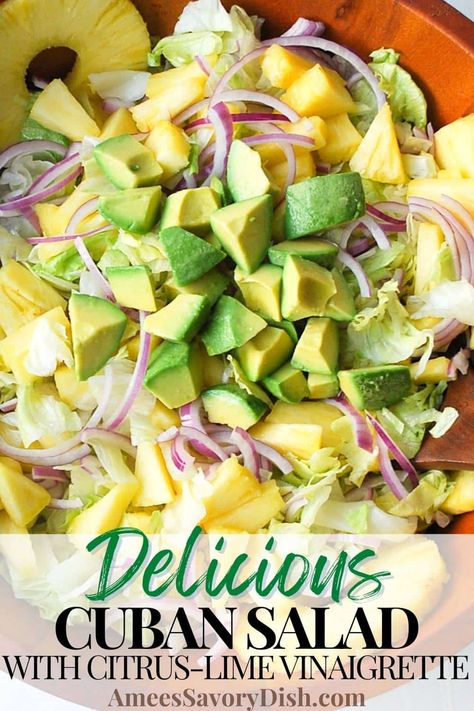 Dominican Avocado Salad, Iceberg Lettuce Salad Recipes, Iceberg Lettuce Salad, Cuban Recipe, Banana Salad, Amazing Salads, Lettuce Salad Recipes, Lettuce Recipes, Pineapple Salad