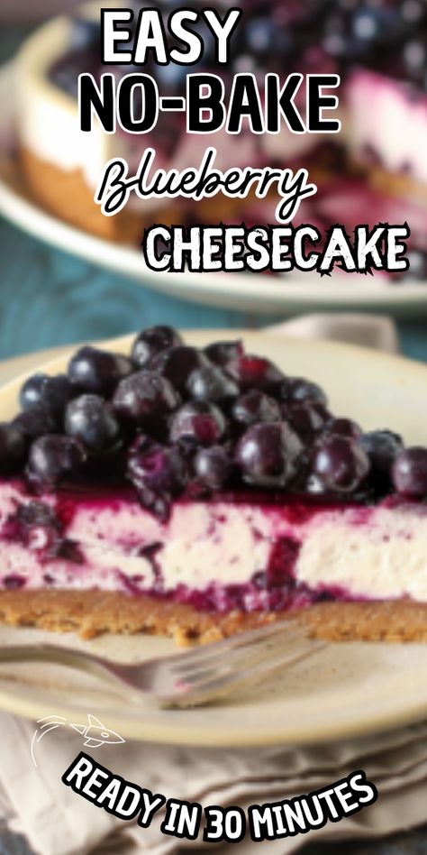 Easy No-bake blueberry cheesecake Blueberry Cheesecake Recipes No Bake, Blueberry Cream Cheese Pie No Bake, No Bake Fruit Cheesecake, Sour Cream Recipes Easy, Blueberry No Bake Cheesecake, Blueberry Cheesecake No Bake, No Bake Blueberry Cheesecake Recipe, White Chocolate Blueberry Cheesecake, Easy Blueberry Cheesecake