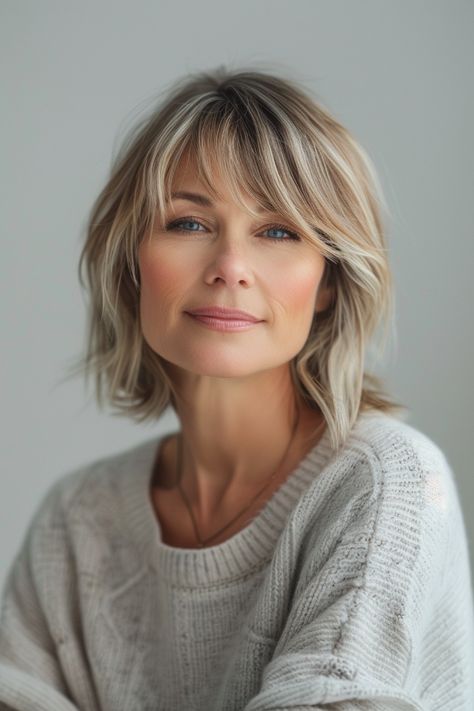 24 Best Hairstyles for Women Over 40 To Look Younger in 2024 – CreativeBooster Layered Cut With Bangs, Older Women's Hairstyles, Best Hairstyles For Women, Layered Hair With Bangs, Medium Hair Styles For Women, Layered Cut, Haircut Designs, Different Hair Types, Short Layered