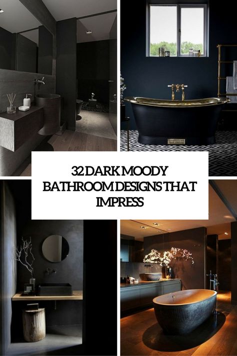 dark moody bathroom designs that impress cover Dark Luxury Bathroom, Bathroom Interior Design Luxury Black, Dark Moody Bathroom, Wabi Sabi Decor Japanese Style, Moody Bathrooms, Small Dark Bathroom, Dark Brown Bathroom, Sabi Wabi, Dark Blue Bathrooms