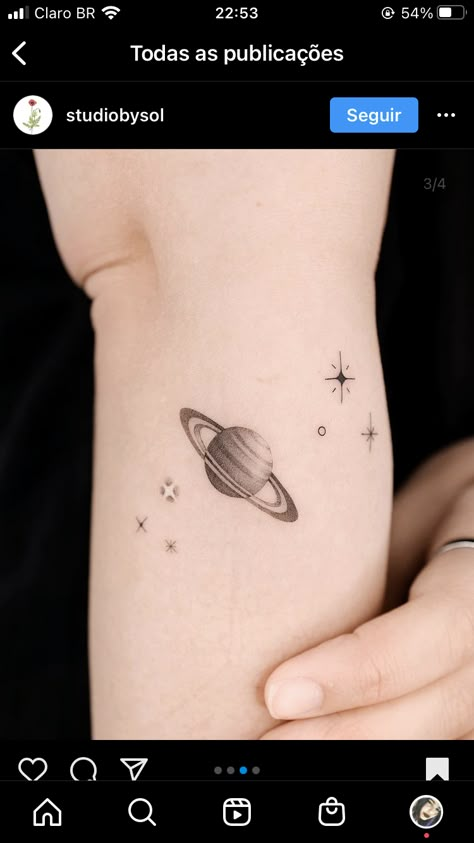 Small Universe Tattoo, Saturn Tattoo Minimalist, Venus Tattoo, Saturn Tattoo, Universe Tattoo, Planet Tattoos, Galaxy Tattoo, Writing Tattoos, Mother Tattoos