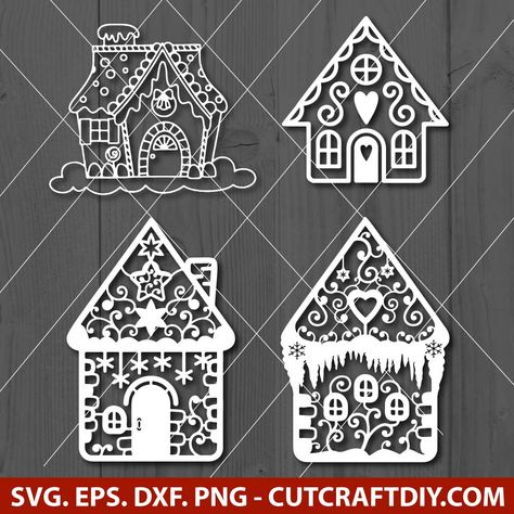 Gingerbread House Silhouette, Gingerbread House Cutouts, Paper House Template Printables Free, Gingerbread House Illustration, Gingerbread House Svg, Gingerbread Svg, Paper House Template, Gingerbread House Template, Glowforge Ideas