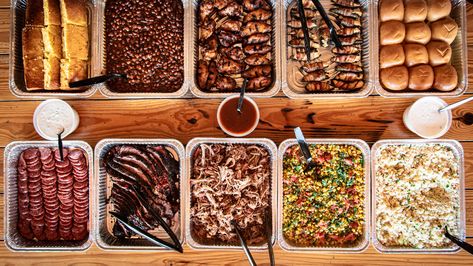 Catering Menu | 4 Rivers BBQ Catering Southern Barbecue Party, Bbq Catering Menu Ideas, Bbq Catering Display, Mission Bbq, Bbq Catering, Southern Living Magazine, Bbq Menu, Catering Display, Diy Bbq