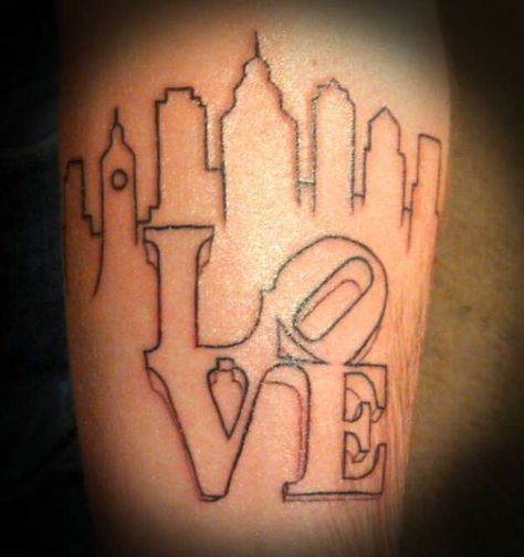 Philly skyline tattoo Philly Sports Tattoo, Love Sign Tattoo, Philadelphia Tattoo Ideas, Philly Tattoo Ideas, Philly Skyline Tattoo, Philadelphia Skyline Tattoo, Philly Love Tattoo, Philly Skyline Drawing, Philly Tattoo