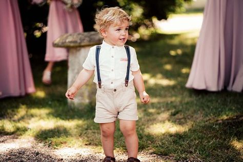 Cute Kid at Wedding In  Chino Shorts and Braces Wedding Pink Bridesmaid Dresses, Kids At Wedding, Preston Court Wedding, Kids Wedding Outfits, Khakis Outfit, Made With Love Bridal, Wedding Outfit For Boys, Country House Wedding Venues, Court Wedding