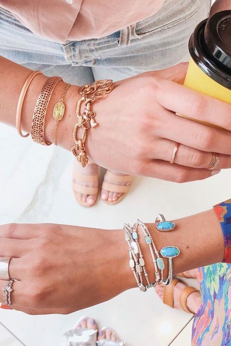 Need bracelet stacking ideas? No matter your style, Kendra Scott has a bracelet for you! Whether you stack two, three, or four of them, these bracelets are sure to add elegance and freshness to your look! Bracelet Stacking Ideas, Charm Bracelet Ideas, Necklaces Charms, Stacked Bracelets, Kendra Scott Bracelet, Birthday Necklace Gift, Bracelets Charm, Trending Bracelets, Bracelet Stacking