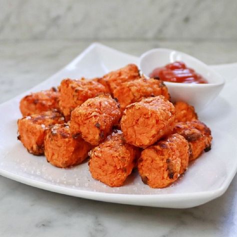 Air Fryer Sweet Potato Tots Sweet Potato Tots Recipe, Sweet Potato Tots, Potato Tots, Wedges Recipe, Air Fry Recipes, Potato Recipes Side Dishes, Cooking Sweet Potatoes, Tater Tots, Cooking With Olive Oil