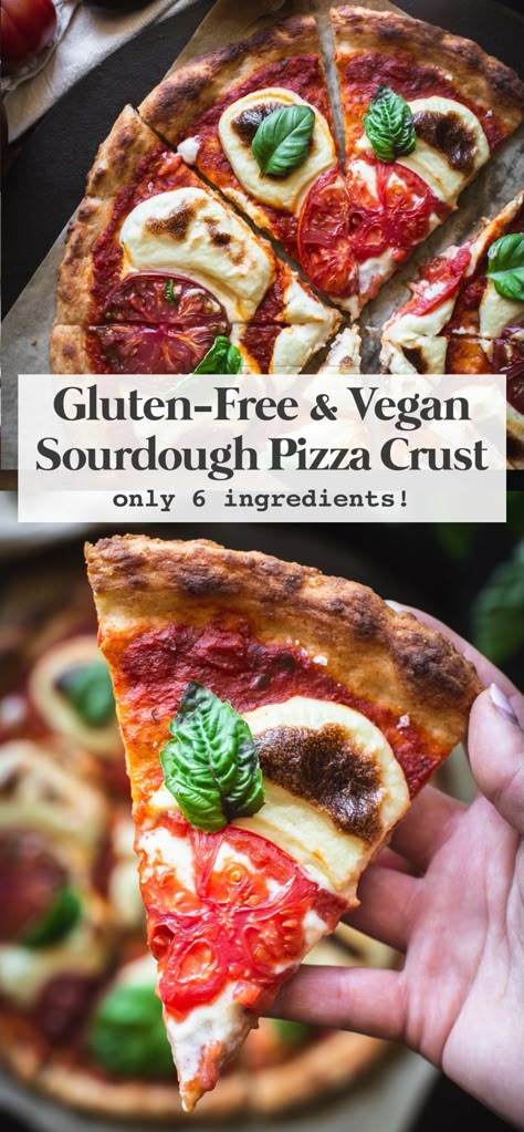 This Gluten-Free Sourdough Pizza Crust requires just six ingredients, 10 minutes, and one bowl needed to mix up the dough! This easy pizza crust recipe is also vegan, and couldn't be easier to make. Easy Pizza Crust Recipe, Sourdough Pizza Dough Recipe, Pizza Crust Recipe Easy, Easy Pizza Crust, Sourdough Pizza Dough, Sourdough Pizza Crust, Gluten Free Pizza Crust, Gluten Free Sourdough, Sourdough Pizza