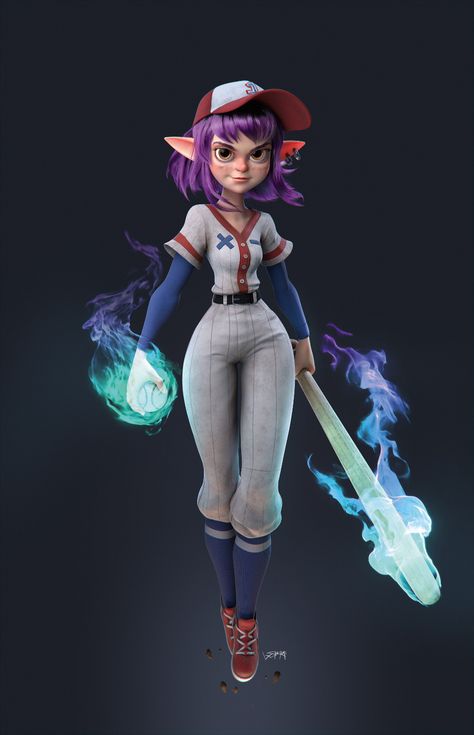 ArtStation - Baseball Mage, Leandro Sakami Zbrush Hair, Zbrush Models, 3d Karakter, Character Design Girl, Model Sheet, Design Girl, 3d Modelling, Character Modeling, Girls Characters