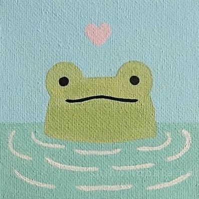 Frog In Water Drawing, Frog Easy Painting, Ceramic Frog Painting Ideas, Cartoon Frog Painting, Aesthetic Frog Painting, Painting Ideas Frogs, Tiny Canvas Art Ideas, Watercolor Frog Easy, Funny Frog Painting