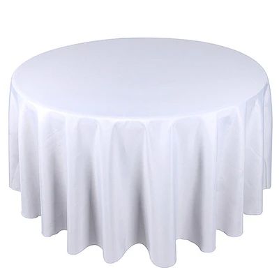 Polyester Tablecloths - BBcrafts offers superior quality polyester round tablecloths in a variety of colors, sizes & patterns at wholesale prices. Shop Now! 90 Inch Round Tablecloth, Round Tablecloths, Tablecloth Sizes, White Table Cloth, Wedding Linens, Buffet Table, Tulle Fabric, Round Tablecloth, Chair Covers