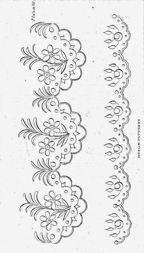 Scallop Design Embroidery, Embroidery Patterns For Beginners, Embroidered Wedding Dresses, Lace Embroidery Designs, Embroidered Curtains, Kutch Work Designs, Scallop Design, Colorful Borders Design, Hand Beaded Embroidery