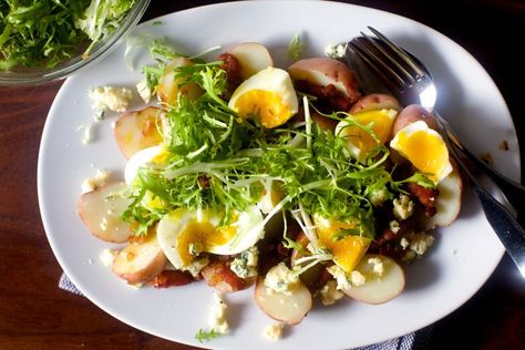 potatoes with soft eggs and bacon vinaigrette – smitten kitchen Soft Eggs, Smitten Kitchen Recipes, Bacon Vinaigrette, Brunch Salad, Warm Potato Salads, Eggs And Bacon, Soft Egg, Smitten Kitchen, Main Dish Salads