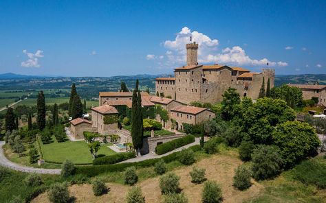 Italy Resort, Tuscan Castle, Montalcino Italy, Island Villa, Castle Hotel, Mediterranean Homes, Rolling Hills, Lake Como, Italy Travel