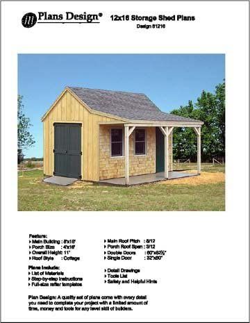 12' X 16' Cottage Storage Shed with Porch, Project Plans 81216 - Woodworking Project Plans - Amazon.com Garden Sheds Ideas, Cottage Shed, Sheds Ideas, Diy Storage Shed Plans, Diy Sheds, Shed Plans 12x16, Shed With Porch, Small Shed, Wood Shed Plans