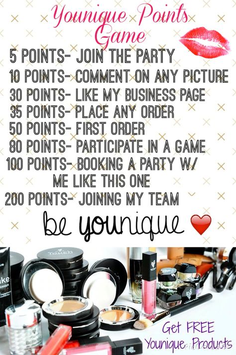 Party points game for Younique made by me. ❤️ Makeup Party Ideas, Business Lashes, Younique Party Games, Younique Marketing, Party Points, Younique Party, Younique Business, Younique Beauty, Younique Products