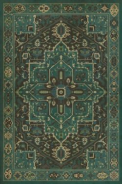 Unique Vinyl Floor Mats - Teal Green and Black Persian Rug Design Vinyl Floor Cloth, Vinyl Floor Cloths, Vintage Vinyl Flooring, Vinyl Floor Covering, Cottage Rugs, Floor Cloths, Ancient Persia, Cottage Furniture, Vinyl Floor Mat