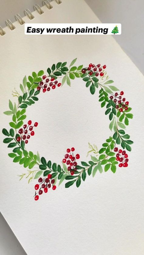 Painted Floral Wreath Acrylic, Christmas Greenery Painting, Paint Your Own Advent Calendar, Easy Christmas Wreath Painting, Painted Christmas Wreath On Wood, Painted Wreath On Canvas, Pottery Christmas Wreath, Painting Christmas Wreath, How To Draw A Christmas Wreath