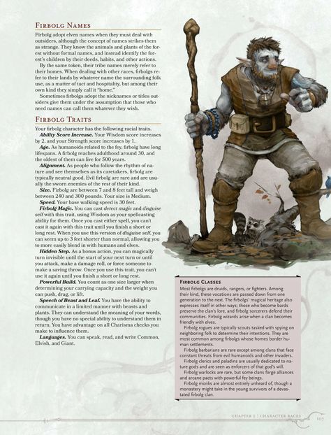 Volo’s Guide to Monsters Firbolg Preview by Wizards of the Coast Dnd 5e Monsters, 5e Races, 5e Monsters, Dungeons And Dragons Races, D D Races, Dragons 5e, D D Character Ideas, Dnd Races, Dungeons And Dragons 5e