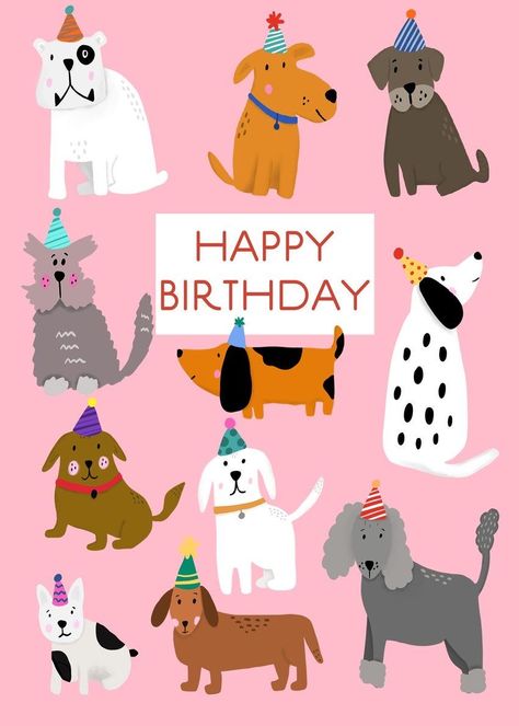 Dog Happy Birthday, Happy Birthday Illustration, Happy Birthday Dog, Greeting Card Art, Birthday Dog, Birthday Illustration, Dog Birthday Card, 강아지 그림, Birthday Clipart