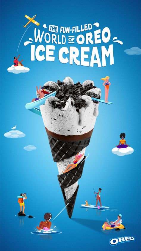 Oreo Ice Cream advert Ice Cream Product Design, Oreo Poster Design, Ice Cream Poster Design Creative, Ice Cream Poster Advertising, Ice Cream Design Ideas, Ice Cream Ads Creative, Vadilal Ice Cream, Ice Cream Creative Ads, Advertisement Poster Product