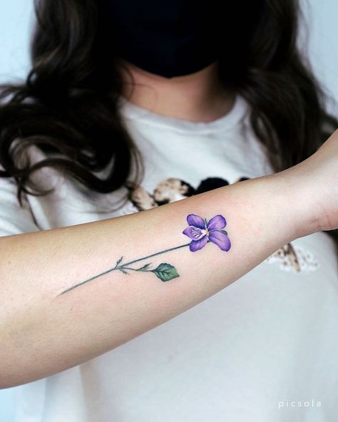 101 Amazing Violet Tattoo Designs You Need To See! | Outsons | Men's Fashion Tips And Style Guides Violet Flower Tattoo, Violet Flower Tattoos, Flower Tattoo Stencils, Violet Tattoo, Tiny Flower Tattoos, Forearm Tattoo Women, Floral Tattoo Design, Back Tattoo Women, Violet Flower