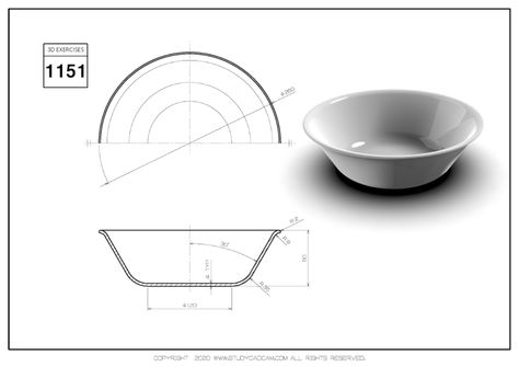 3D CAD EXERCISES 1151 - STUDYCADCAM 3d Cad Exercises, Autocad Isometric Drawing, Mechanical Drawings, Pottery Shapes, Plate Drawing, 3d Geometry, Engineering Drawing, Solid Works, Interesting Drawings