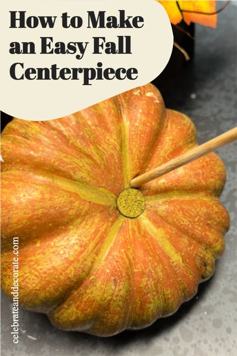 How to Make an Easy Fall Centerpiece Cute Thanksgiving Centerpieces, Pumpkin Floral Centerpieces Diy, Pumpkin Flower Vase Diy, Diy Pumpkin Centerpieces Fall, Small Pumpkin Centerpieces, Small Thanksgiving Centerpieces, Mini Pumpkin Centerpieces, Easy Fall Centerpieces For Table, Diy Fall Table Centerpieces