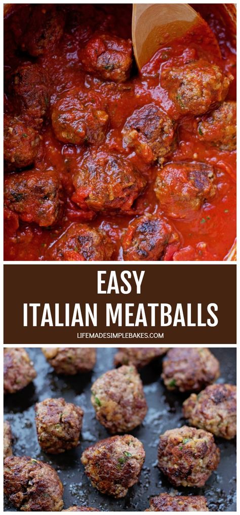 These flavor-packed easy Italian meatballs are a family favorite! They're perfect to serve on top of a pile of spaghetti or to use for meatballs subs. #italianmeatballs #meatballs #italian #beef #pork Meatballs Subs, Dinner Receipts, Burger Meals, Meatballs Italian, Easy Italian Meatballs, Easy Meatballs, Perfect Pot Roast, Life Made Simple, Meat Meals