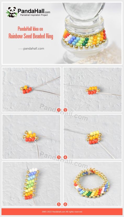 Seed Bead Rings, Colorful Ring, Pony Bead Crafts, Rainbow Ring, Ribbon Crafts Diy, Ring Tutorial, Beaded Ring, Diy Bracelets Patterns, Rainbow Beads