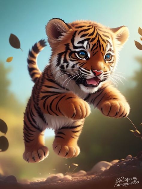 Tiger Artwork, Tiger Pictures, Wild Animals Pictures, Cute Small Animals, Big Cats Art, Cute Animals Puppies, Cute Animal Clipart, Cute Tigers, Baby Tiger