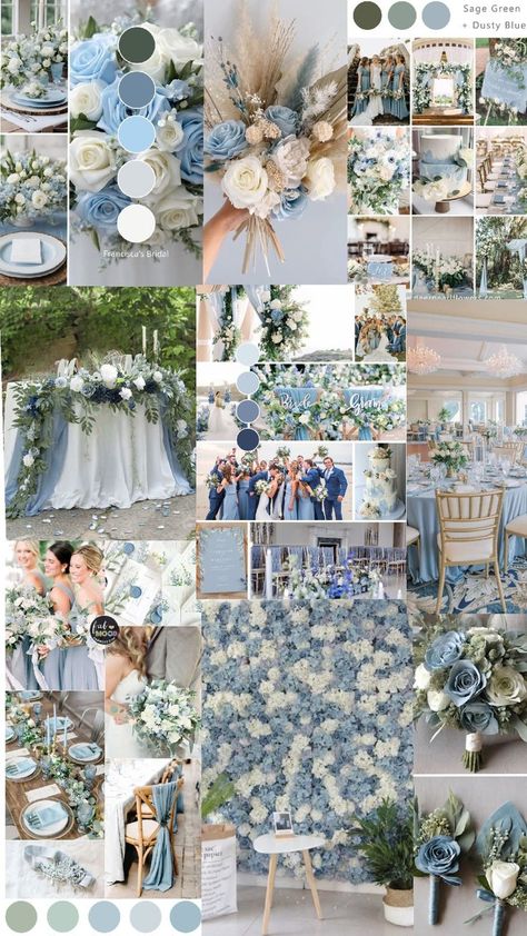 Tropical Blue Wedding Theme, Indie Blue Wedding, Beachy Blue Wedding, Dusty Blue And White Wedding Theme, Bridgerton Wedding Color Palette, Wedding Mood Board Color Palettes Summer, Light Blue Wedding Palette, Baby Blue Wedding Theme Color Combos, Wedding Color Schemes Beach