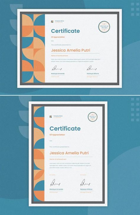 Certificate Design Template PSD, AI, EPS - Potrait & Landscape Design. Certificate of achievement template Free... | Free Vector #Freepik #freevector #ribbon #certificate #template #diploma Certificate of achievement template Free... | Free Vector #Freepik #freevector #ribbon #certificate #template #diploma Certificate Design Inspiration, Awards Certificates Design, Template Font, Certificate Layout, Agenda Design, Geometric Graphic Design, Certificate Of Achievement Template, Logo Video, Certificate Design Template