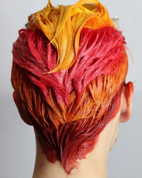 Vivid warm layers in Fire Opal + True Lust + Siam + Blood Moon by @thesanecatlady #lunartides #orangehair #redhair Holt Hyde Aesthetic, Hyde Aesthetic, Fire Hair Color, Holt Hyde, Orange Hair Dye, Short Hair Color Ideas, Flame Hair, Sunset Hair, Shaved Hair Designs