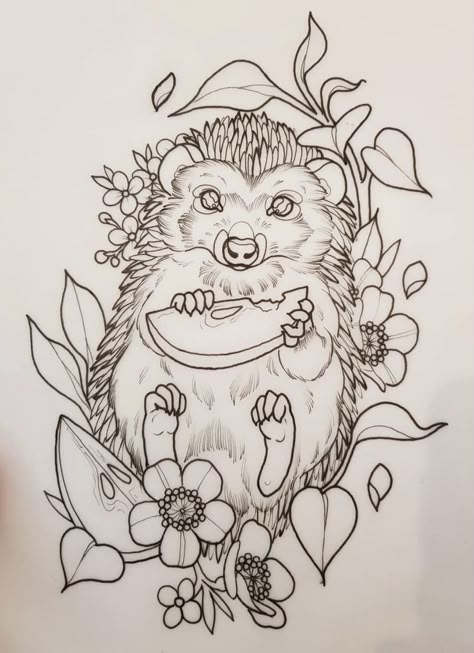 Hedgehog Tattoo, Wildlife Tattoo, Dark Tattoo, Tattoo Flash Art, Nature Tattoos, Coloring Book Art, Tattoo Design Drawings, Creative Tattoos, Tattoo Stencils