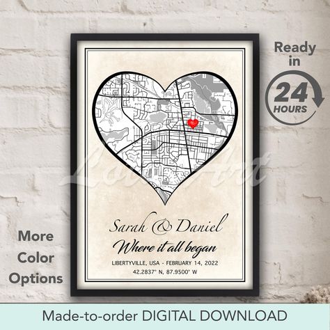 Where It All Began Custom Location Map Art Print First Date Map Poster Anniversary Relationship Gifts MADE TO ORDER Digital Download Poster Anniversary, Where It All Began, Relationship Gifts, Art Carte, Personalized Map, Unique Wedding Gifts, Map Art Print, Location Map, Map Wall Art