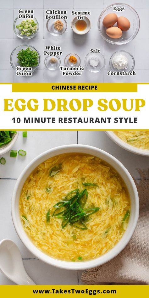 This traditional restaurant-style Chinese Egg Drop Soup is so warm, comforting, and EASY to make. Made with a handful of pantry staples this soup recipe is ready in just 10 minutes! Skip the takeout and enjoy this Chinese recipe at home today. Easy Eggdrop Soup Recipe, Eggs Drop Soup, Classic Egg Drop Soup, Spicy Egg Drop Soup Recipe, Thick Egg Drop Soup, Homemade Egg Drop Soup Easy, How To Make Egg Drop Soup At Home, Simple Egg Drop Soup, Egg Drop Soup With Noodles