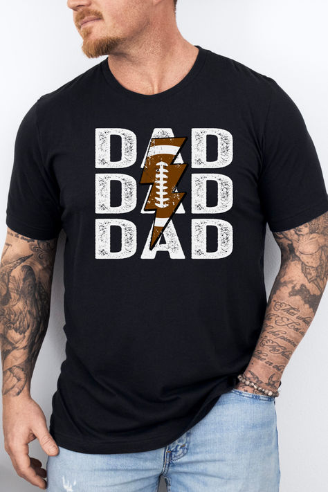 Be the cool dad this football season with these trendy football dad tshirts.  Show your support at the next college or high school football game and be comfortable in these football graphic tees. Shirts Ideas Design, Football Dad Shirts, Tshirt Design Ideas Trendy, School Football Game, High School Football Games, Football Graphic Tee, Dad Tshirt, Game Outfit, Dad Shirts