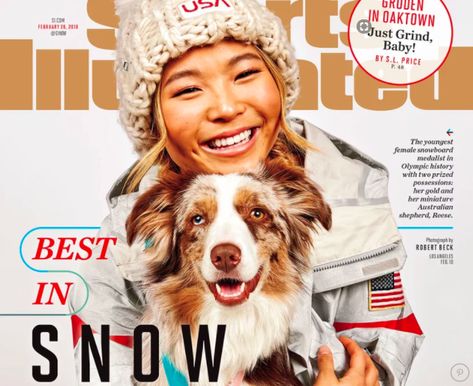 Chloe Kim Poses With Her Adorable Dog On The Cover Of Sports Illustrated | HuffPost Chloe Kim Snowboarder, Sports Illustrated Cover, Chloe Kim, Miniature Australian Shepherd, Sports Illustrated Covers, Diy Photo Backdrop, Illustrated Magazine, Award Winning Photography, Winter Olympics