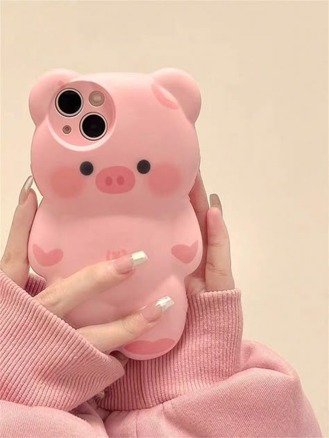 Pink  Collar  Silicone Animal Ordinary Mobile Phone Case Embellished   Cases Pig Design, Creative Iphone Case, Pink 3d, Casing Iphone, Stylish Iphone Cases, Girly Phone Cases, Kawaii Phone Case, Iphone Obsession, 사진 촬영 포즈