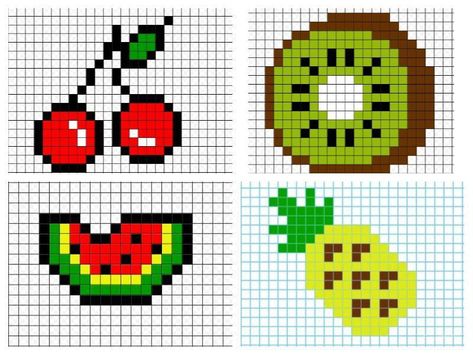 Pixel Art Fruit, Modele Pixel Art, Autumn Cross Stitch Patterns, Cross Stitch Fruit, Easy Perler Bead Patterns, Diy Crafts Bookmarks, Pixel Art Background, Easy Pixel Art, Pixel Art Templates