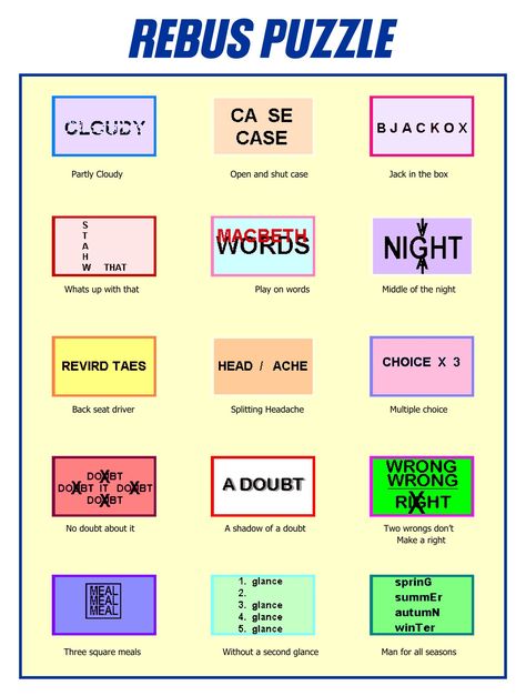 Rubus Puzzles With Answers, Rebus With Answers, Rebus Puzzles With Answers Pictogram, Dingbats With Answers, Brain Teasers Printable, Rebus Puzzles With Answers, Word Puzzles Brain Teasers, Team Meeting Ideas, Word Brain Teasers