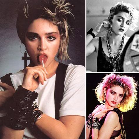 One Earring: One of the coolest '80s trends that Madonna launched was wearing only one earring. It had to be oversize, and it had to make a statement.  Source: MSQ 80s Madonna, Madonna 80s Outfit, Madonna Outfits, Madonna Costume, Madonna Concert, Madonna Looks, Madonna Fashion, Madonna Pictures, 80s Trends