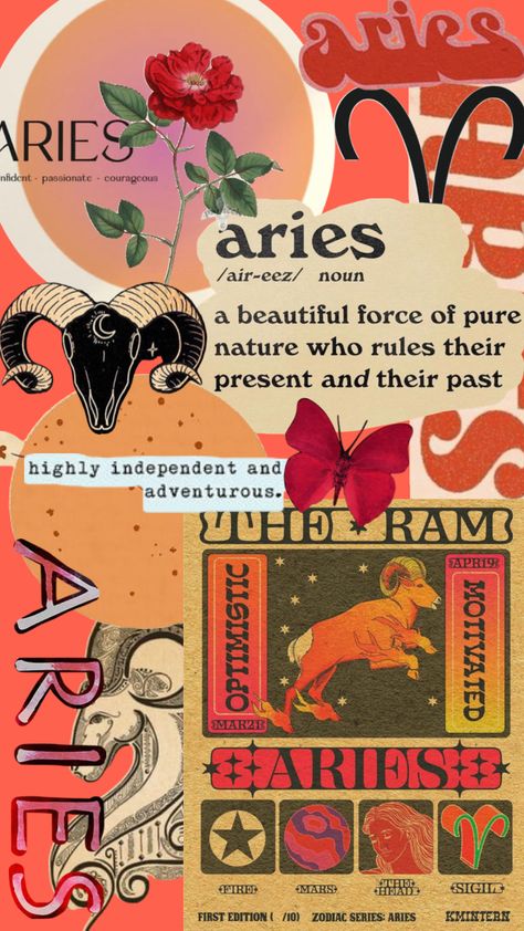 Aries Collage Wallpaper, Aries Collage, Aries Wallpaper, Ariel Wallpaper, Zodiac Wallpaper, Arte Aries, Cosmic Cowgirl, Aries Aesthetic, Pisces Horoscope