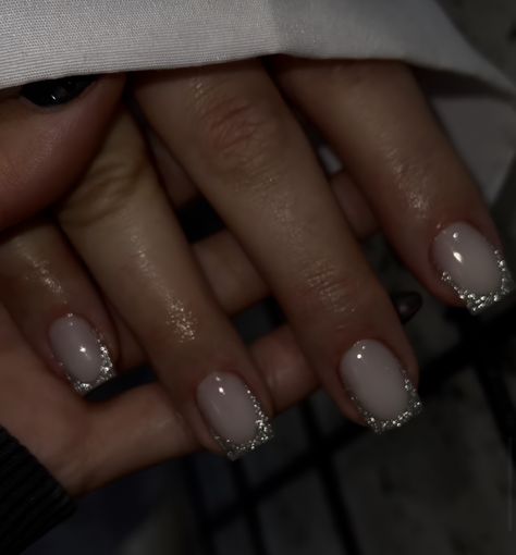 Super Short New Years Nails, New Years Eve Square Nails, Russian Manicure Design Short, Snow Nails Short, Square Acrylic Nails New Years, New Year Nails Short, Square Nail Designs Winter, Russian Manicure Short Nails, Natural White Nails