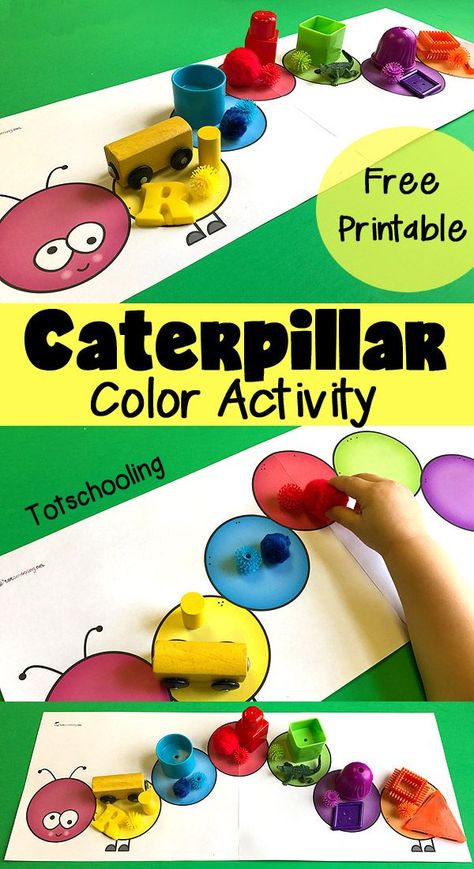 FREE color matching and sorting activity for toddlers and preschoolers featuring a caterpillar. Kids can place colored objects on top to match or sort the colors. Great Spring activity or to go along with Eric Carle's book Very Hungry Caterpillar. The Very Hungry Caterpillar Activities, Hungry Caterpillar Craft, Hungry Caterpillar Activities, Bug Activities, Spring Activity, Caterpillar Craft, Activity For Toddlers, Toddlers And Preschoolers, Tot School